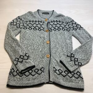 GAMBOA Peruvian Alpaca Button Up Cardigan Sweater Black + Gray Size M